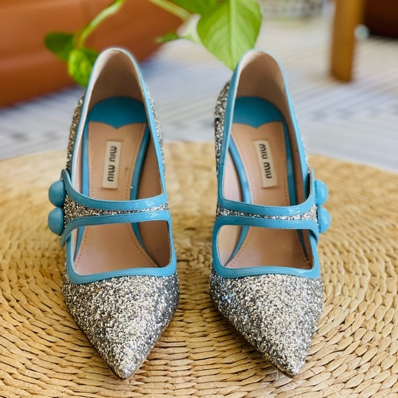Miu Miu Silver and Blue Heels - Picture 2 of 10